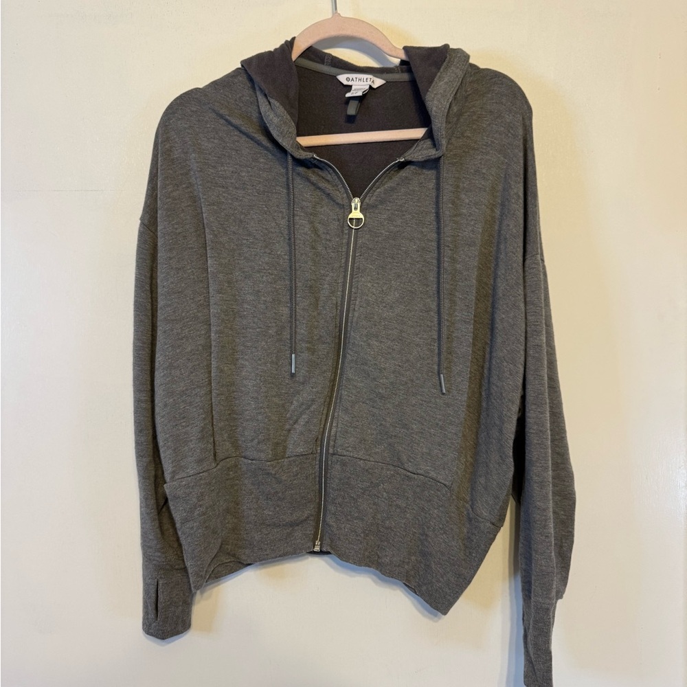 Athleta Balance Full-Zip Hoodie in a heathered gray color